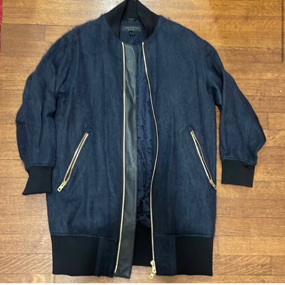 rag & bone dark navy mohair bomber jacket